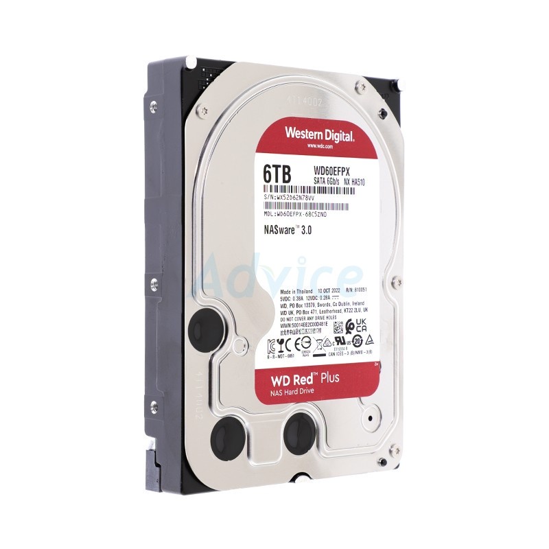 WD  6 TB HDD ฮาร์ดดิส WD RED PLUS NAS (5400RPM, 256MB, SATA-3, WD60EFPX) - A0146886 - A0146886