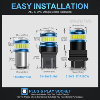 ℗Maxgtrs หลอดไฟเลี้ยวรถยนต์ LED T20 1157 BAY15D P21 5W LED 7443 SRCK W21 5W 1200LM 2 ชิ้น