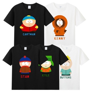 เสื้อยืดคอกลม แขนสั้น ผ้าฝ้ายแท้ พิมพ์ลายอนิเมะ South Park สําหรับผู้ชาย