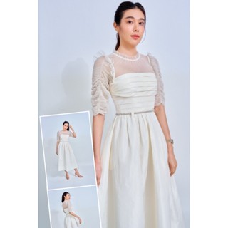 SP142 : Ivory Taffeta Dot Mesh Dress เดรสผ้าแพร