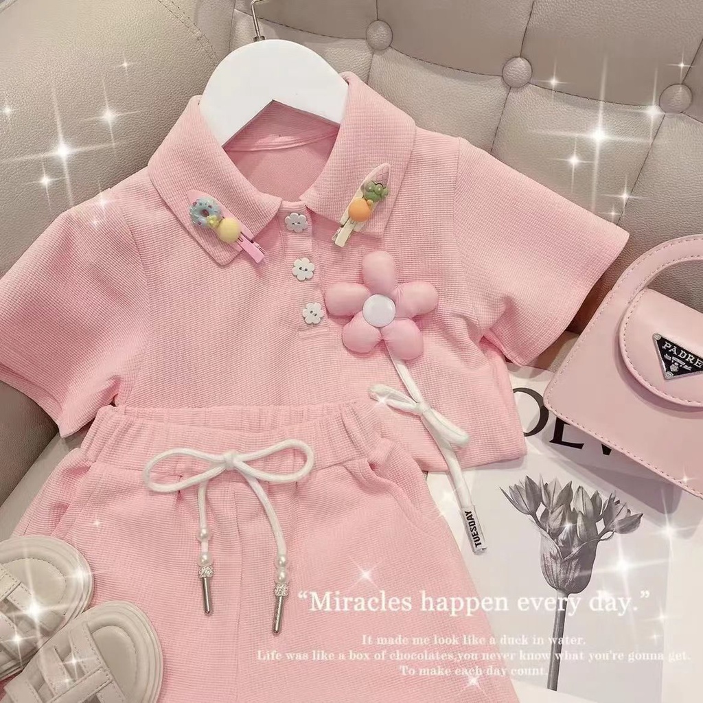 onekid🌼 กางเกงขาสั้นเด็กผู้หญิงเหมาะกับฤดูร้อนเสื้อผ้าฤดูร้อนแขนสั้นเด็กใหม่สำหรับเด็กผู้หญิงและเด
