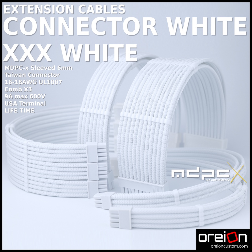 สายถักแต่งคอม สีขาว หัวขาว Extensions Sleeved PC Cable [ขาว-หวีขาว][MDPC-X]