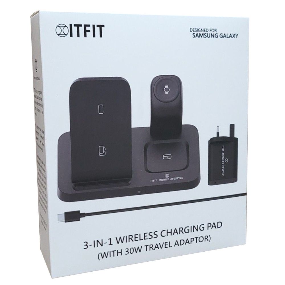 Samsung ITFIT 3-in-1 Wireless Charging Pad (with 30W UK Plug Travel Adaptor)