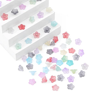 [12X7 มม.] ลูกปัดอะคริลิคใส ลายดอกไม้ สองสี สําหรับทําเครื่องประดับ สร้อยคอ DIY 100 ชิ้น