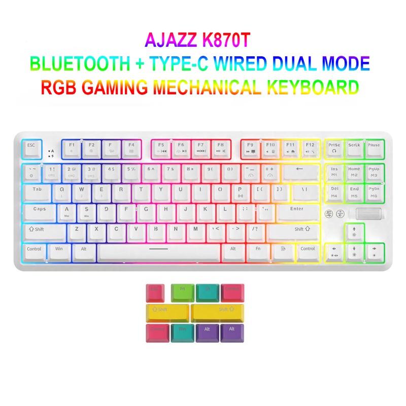 [Kayla Computing Shop] Ajazz K870T 87 Keys Bluetooth Type-C Wireless/Wired RGB Backlit Mechanical Gaming Keyboard 2000mA