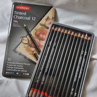 DERWENT Tinted Charcoal 12 Made in UK 12 coloured charcoal pencils ดินสอสีทินชาร์โคร์ ชุด 12 สี