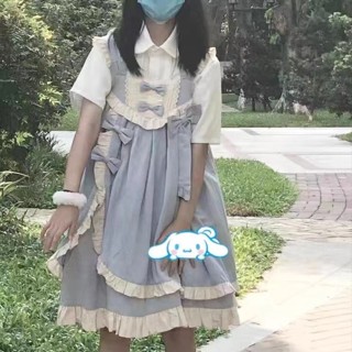 lolita ชุดเดรสสายเดี่ยวสไตล์เกาหลีดีไซน์ไม่สม่ำเสมอสำหรับนักเรียนหญิง + เสื้อแขนสั้นสไตล์วิทยาลัยฤดูร้อนชุดชิ้นเดียว