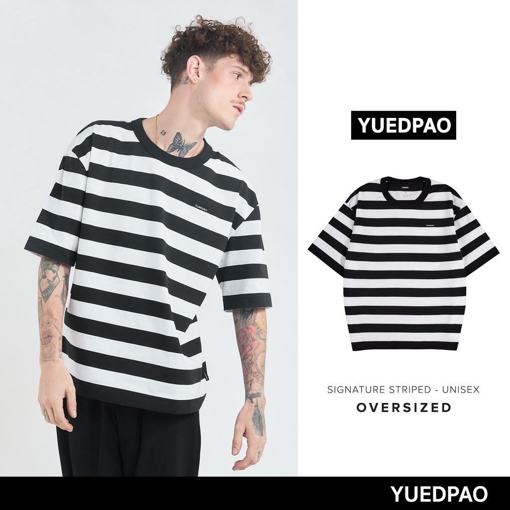 Yuedpao No.1 เสื้อยืด Signature Overszie ผ้าหนาทรงสวย ยับยากรีดง่าย รับประกันไม่ย้วย 2 ปี เสื้อโอเวอร์ไซส์ Stripe