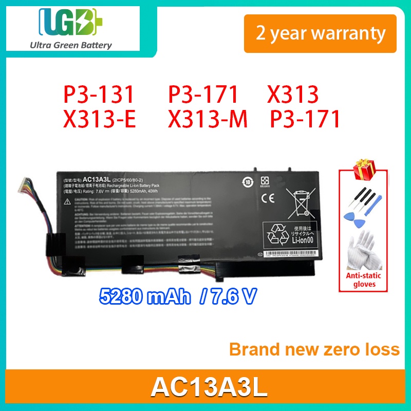 Original AC13A3L Battery สำหรับ Acer Aspire P3-131 P3-171 X313 X313-E X313-M P3-171 40Wh 5280MAh 7.6