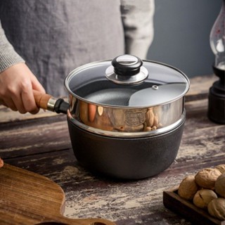 【จัดส่งภายใน 24 ชม】Cast Iron Sauce Pan with Lid &amp; steamer 18cm