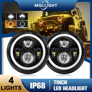 MGLLIGHT ไฟหน้า LED DRL ทรงกลม สูงต่ํา 7 นิ้ว สําหรับ Mitsubishi Pajero L049 Land Cruiser BJ40 BJ70 Suzuki Jimny SJ413 Land Rover Jeep