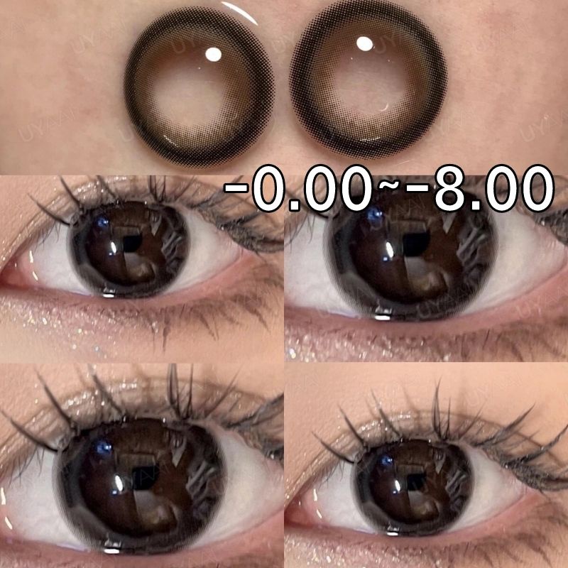 {เกรด -0.00~-6.00} UYAAI คอนแทคเลนส์ สีดําธรรมชาติ คอนเทคเลนส์ตาโต 14.5 มม. 2 ชิ้น ต่อคู่