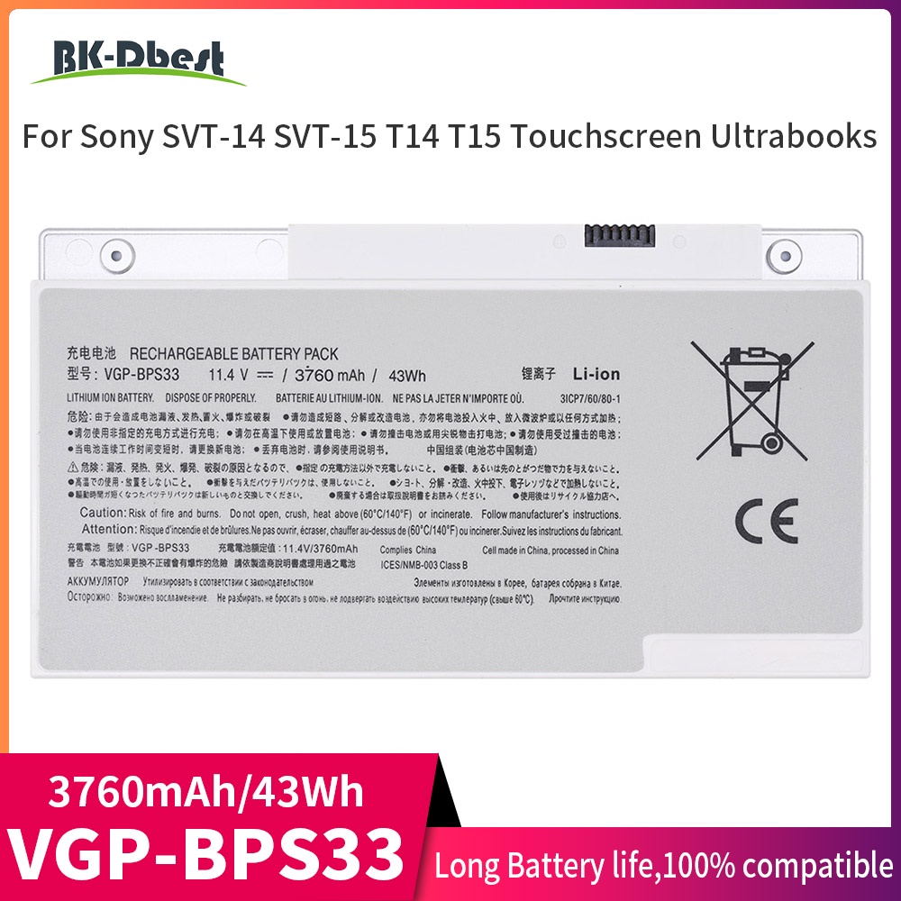 BK-Dbest 3760Mah แบตเตอรี่แล็ปท็อปสำหรับ SONY VAIO SVT-14 SVT-15 T14 T15 BPS33 SVT1511M1E SVT14126CX