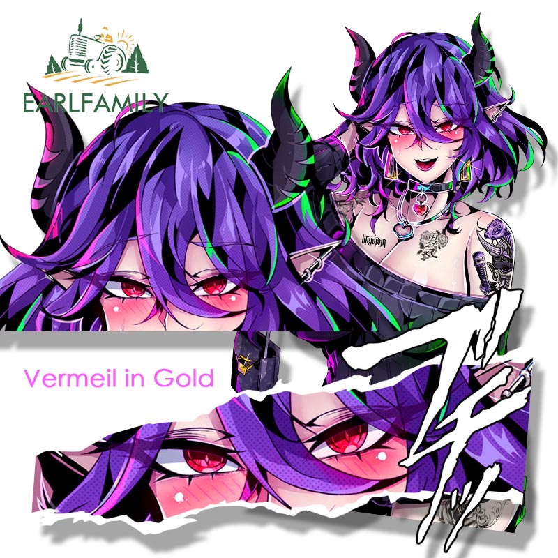 EARLFAMILY 13 ซม.Ahegao Vermeil Fanart รถสติกเกอร์อะนิเมะ Vermeil ในทอง Waifu Sketch Decal การ์ตูน Peeker สาว Graffiti Slap สติกเกอร์