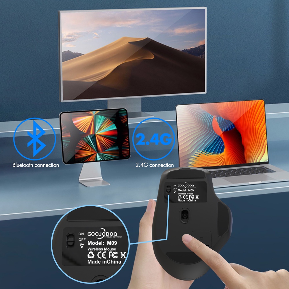 Goojodoq เมาส์เกมมิ่งไร้สาย บลูทูธ 2.4G 4000 DPI เซนเซอร์ออปติคอล 6 ปุ่ม สําหรับ MacBook แท็บเล็ต แล็ปท็อป PC