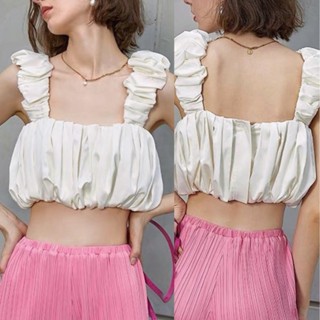 Sleeveless pleated crop🔥 เสื้อสายเดี่ยว ทรงครอป แต่งพลีทรอบตัว