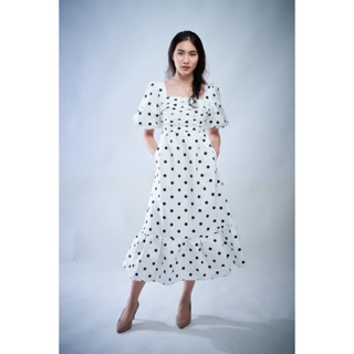 SP114 : Polka Dot Taffeta Dress ชุดเดรสลายจุดยาว