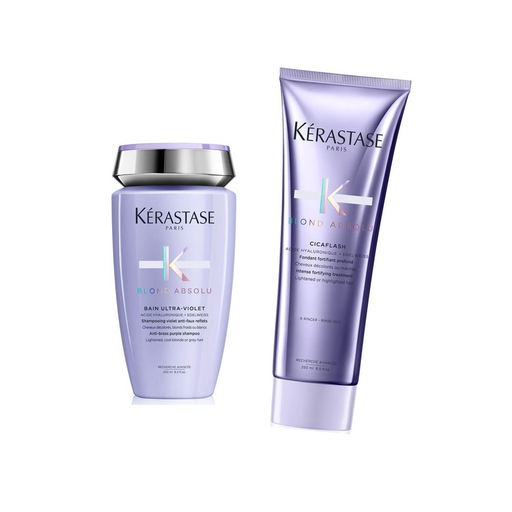 Kerastase blonde absolute bain ultra violet shampoo 250ml + Cicaflash conditioner250ml  ชุดแชมพูเนื้อสีม่วง พร้อมครีมนวด