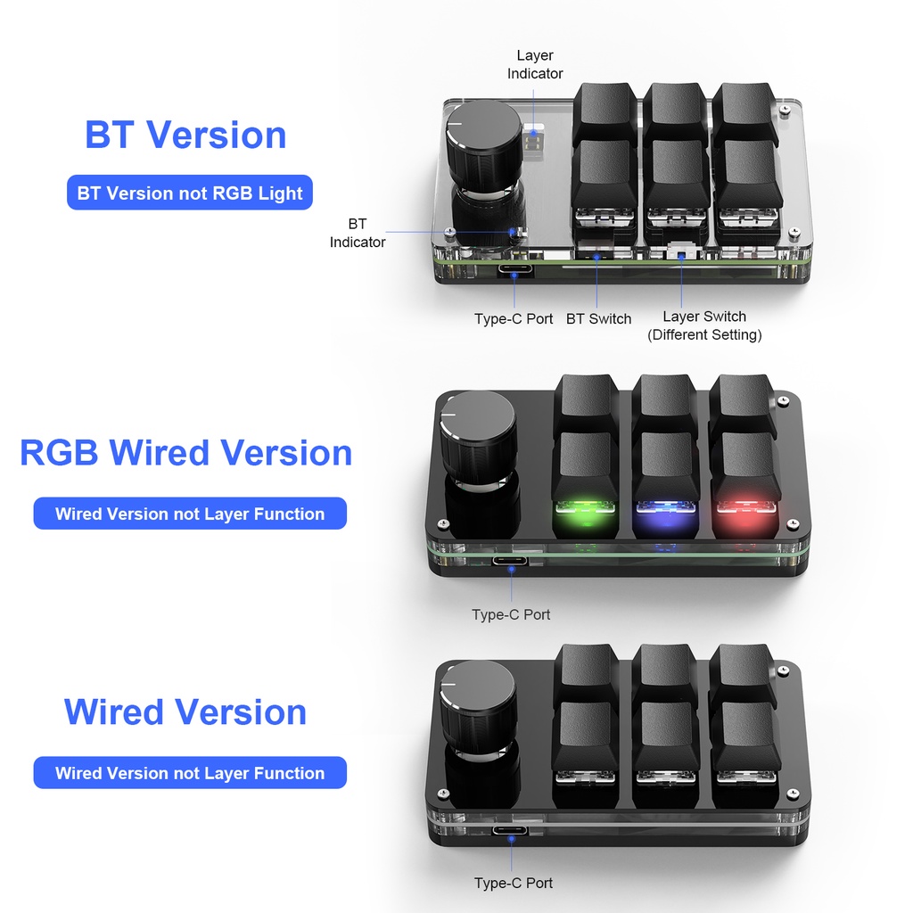 ปุ่มกดคีย์บอร์ด มาโคร RGB 3 คีย์ ขนาดเล็ก สําหรับเล่นเกม