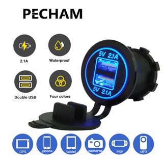 PECHAM แผงโวลต์มิเตอร์ชาร์จ 12V-24V 4.2A Dual USB LED สําหรับรถยนต์ รถจักรยานยนต์