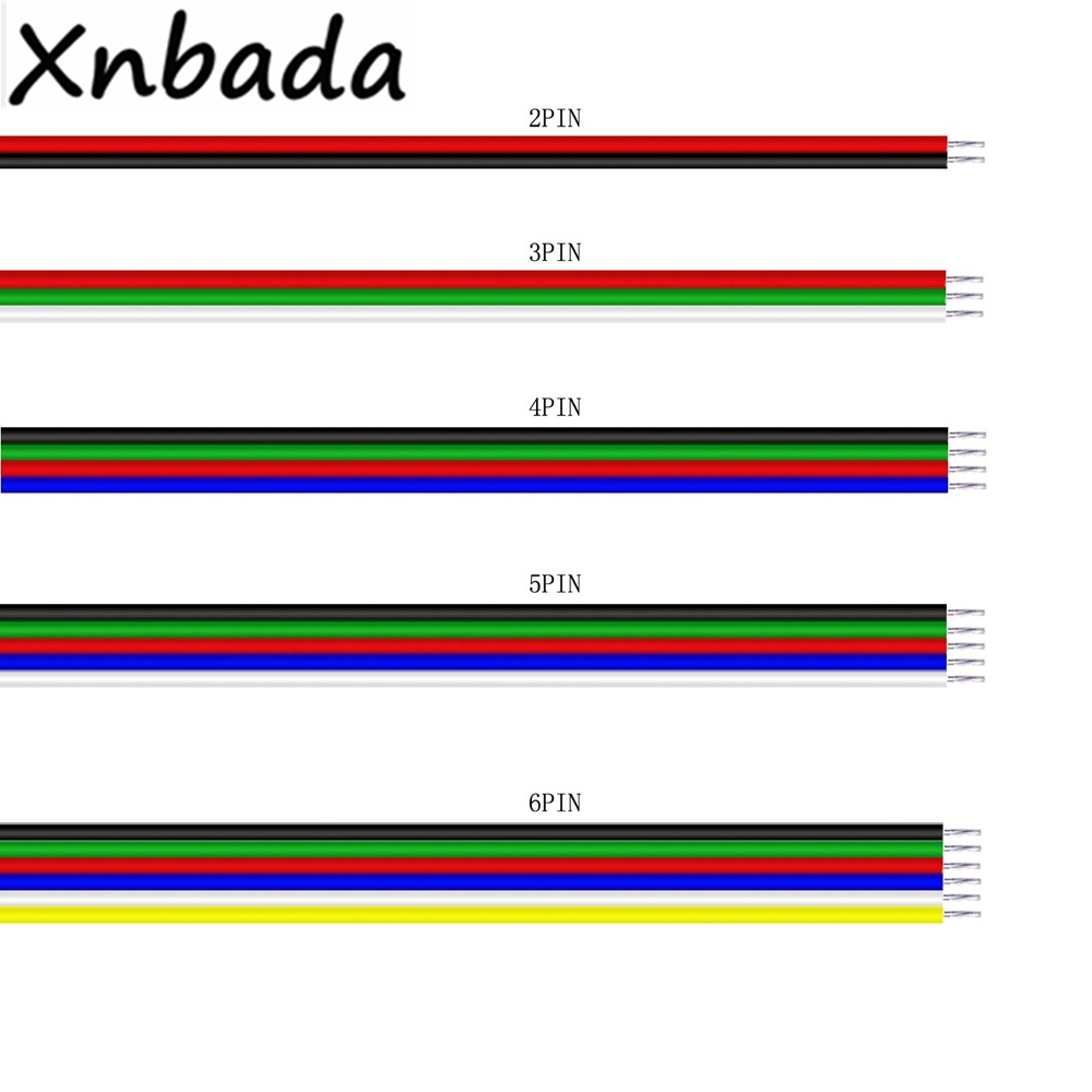 Xnbada 50M 2pin/3pin/4pin/5pin/6pin 22AWG สายไฟ LED สําหรับ WS2812B WS2811 5050 2835 5730 LED Strip Light