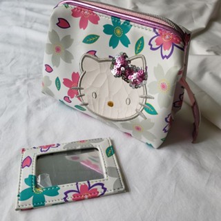 Sanrio Hello Kitty bag &amp; mirror กระเป๋าเครื่องสำอางค์ คิตตี้ พร้อมกระจก made in japan