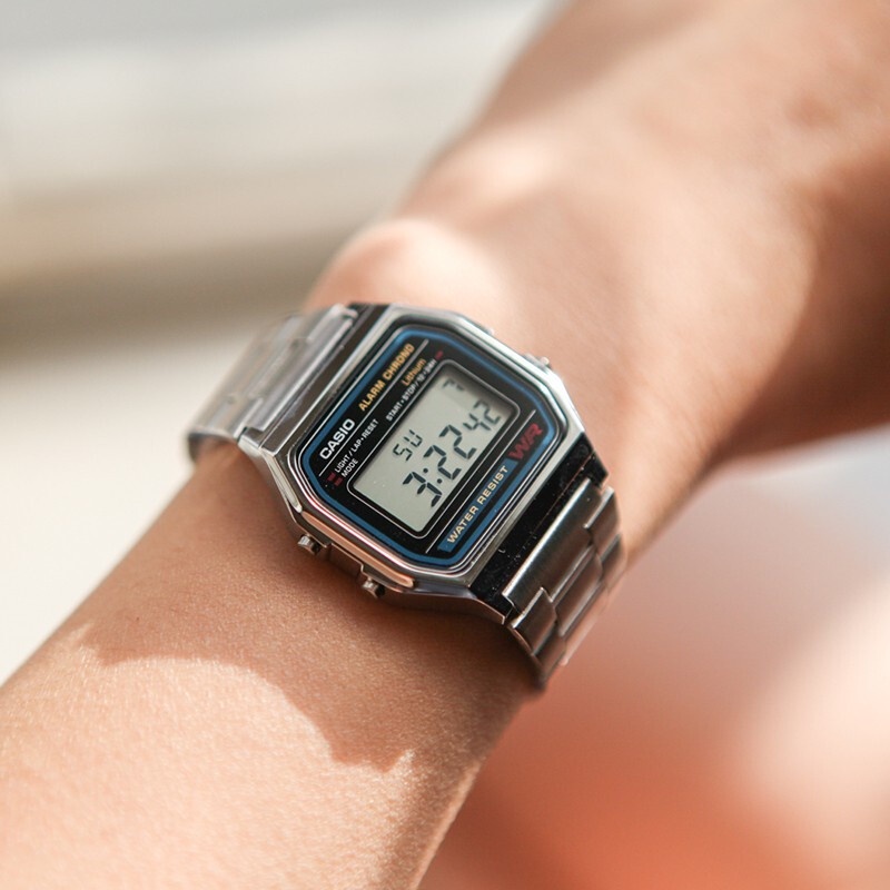 （สิงค้าขายดี) นาฬิกาข้อมือผู้ชายคาสิโอ ดิจิตอล Casio Digital สายสแตนเลส รุ่น A158WA-1DF - สีเงิน, A-158WA, A158WA, A158