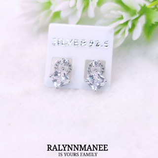 AE012 ต่างหูเพชรสวิส ( Cubic zirconia ) ตัวเรือนเงินแท้ 925 ชุบทองคำขาว