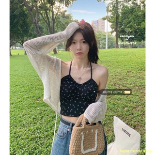 ⚡สินค้าใหม่#🐧คาร์ดิแกนกันแดดผ้าไหมน้ำแข็งถักพร้อมกระโปรงแขวนสตรีส่วนบางแจ๊กเก็ตผ้าคลุมไหล่สั้นเสื้อเชิ้ตเครื่องปรับอากา