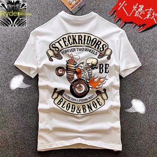 Cetakan Tengkorak Motosikal Harley Gaya Hong Kong Baju-T Lelaki Lengan Pendek Dalam Fesyen Eropah Dan Amerika Jenam_03