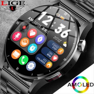 Lige สมาร์ทวอทช์ AMOLED หน้าจอ HD กันน้ํา ตรวจจับอุณหภูมิร่างกาย Ai Voice Smartwatch สําหรับ Android IOS