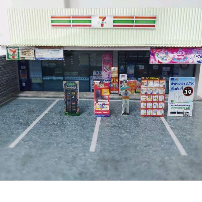 🏪โมเดลร้านสะดวกซื้อเซเว่นพร้อมลานจอด มี 3 แบบให้เลือก สเกล 1/64 - รูปที่ 6