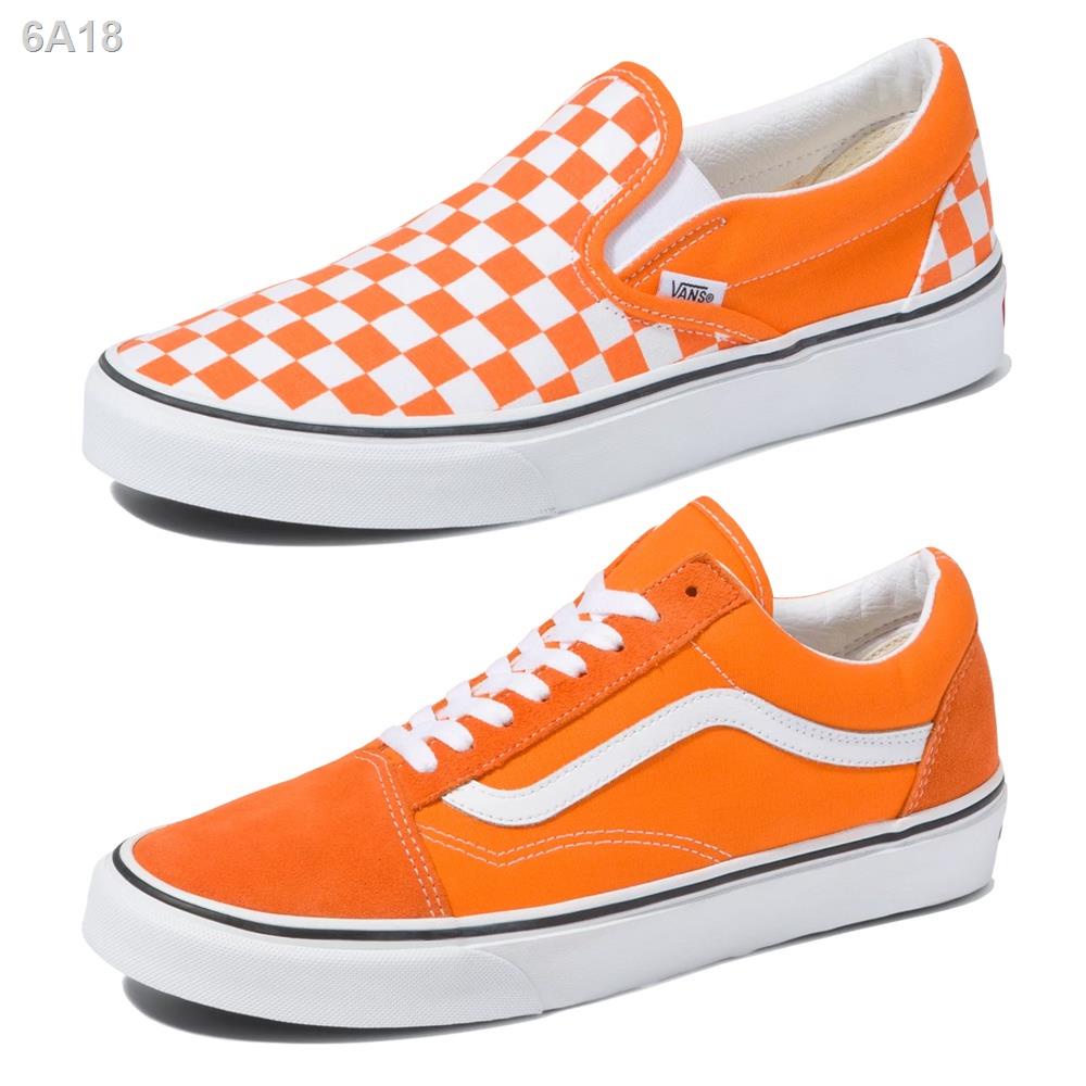 Vans รองเท้าผ้าใบ Checkerboard Classic Slip On Old Skool Orange