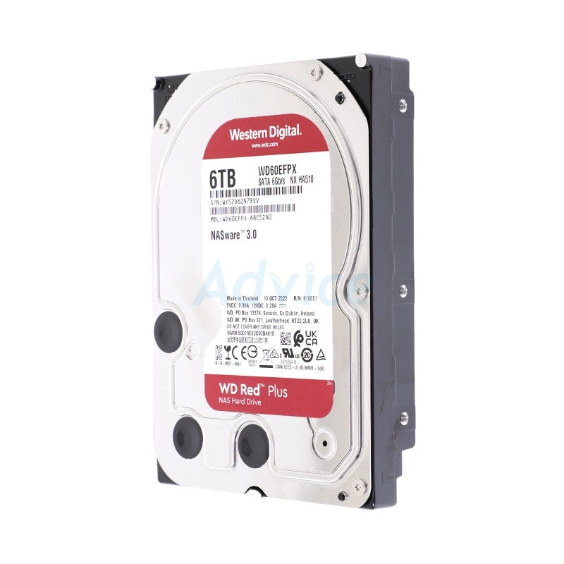 WD  6 TB HDD ฮาร์ดดิส WD RED PLUS NAS (5400RPM, 256MB, SATA-3, WD60EFPX) - A0146886 - A0146886