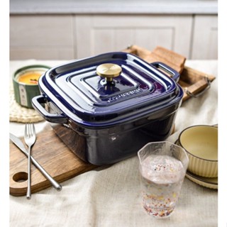 【จัดส่งภายใน 24 ชม】24cm Square Enamel Cast iron Dutch Oven,Double Ear enamel potเหล็กหล่อเคลือบสี่เหลี่ยม เตาอบดัตช์