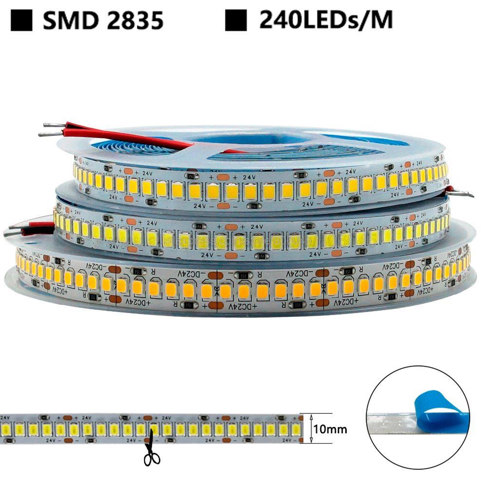Xnbada 5m SMD 2835 ไฟ LED Strip 12V 24V DC ยืดหยุ่น 240 LED/m สีขาว Warm White 4000K
