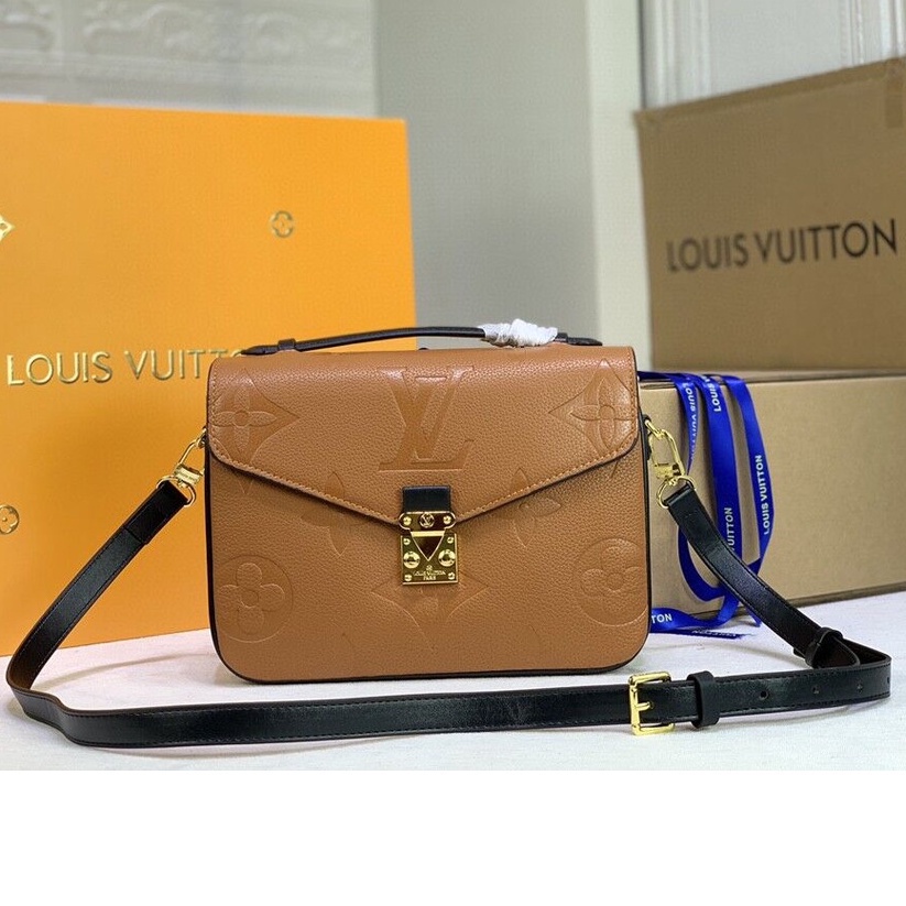 Lv/louis Vuitton (คุณภาพดั้งเดิมพร้อมกล่อง) Miss Brown Leopard Print Color Combine Pochette Metis La