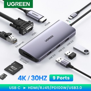 UGREEN Adapter Hub Docking Station USB-C 3.1 to HDMI 4K, VGA 1080P, Card Reader SD/TF, RJ45 PD100W Converter