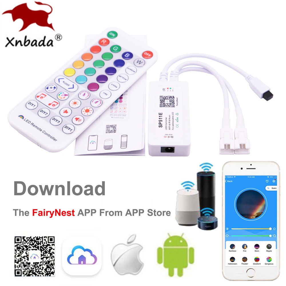 Xnbada SP511E WiFi เพลง LED Controller สําหรับ WS2812b WS2811 แอดเดรสพิกเซล RGB LED Strip Dual เอาต์พุต Alexa สมาร์ท Voice APP ควบคุม
