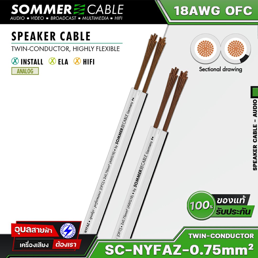 Sommer SC-NYFAZ HIFI 15AWG สายลำโพง 2x1.5มม ทองแดง OFC ติดตั้งระบบ เครื่องเสียง Audio Speaker Cable