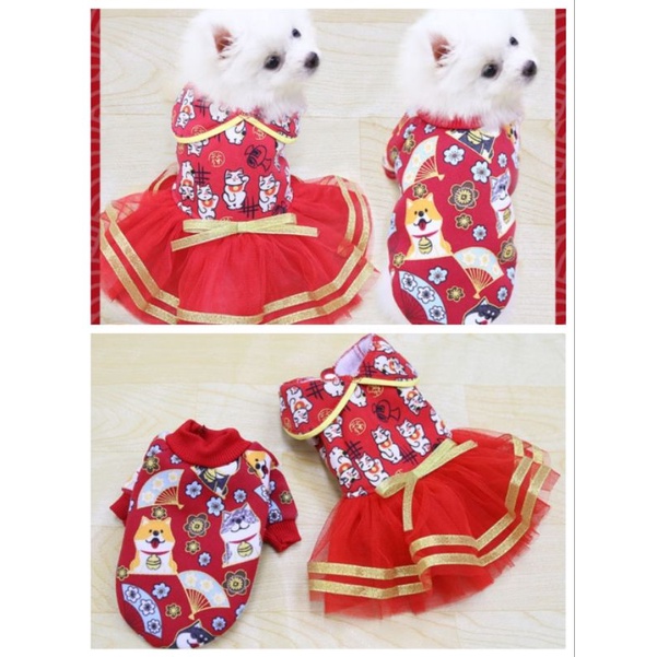 (CN05)เสื้อสุนัข - แมว เสื้อตรุษจีน สีสันสดใส (*พร้อมส่งจากไทย!!*) เนื้อผ้าดีมาก ใส่แล้วอุ่น ลายน่ารัก สินค้าสวยตรงปก