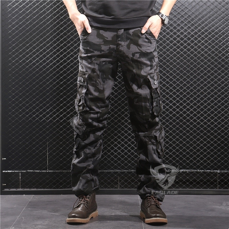 กางเกงคาร์โก้ยุทธวิธีเดินป่ากีฬากลางแจ้งผ้าฝ้ายลายพรางกระเป๋าหลายช่อง - รูปที่ 2