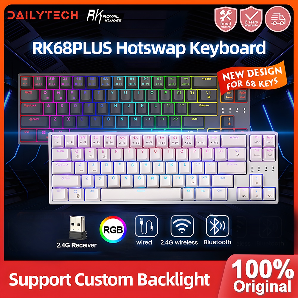 ⊕▲Royal Kludge RK68 Plus RGB - Hotswap ⌨️ 65% คีย์บอร์ดไร้สาย Bluetooth / Mechanical Keyboard - Gaming Keyboard