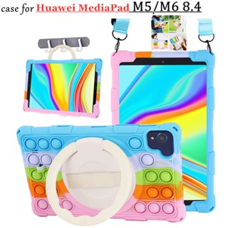 Decompression Case For Huawei MediaPad M5 M6 8.4 360 Rotatable Stand Cover Heavy Duty Shockproof Kids Safe Tablet Cover with Hand Strap Shoulder Strap