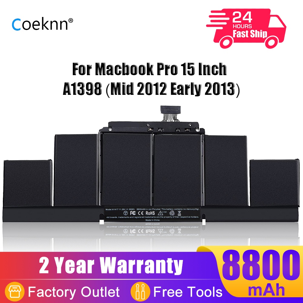 Coeknn 99Wh A1417แบตเตอรี่แล็ปท็อปสำหรับ Apple Macbook Pro 15นิ้ว A1398 (กลาง2012 Early 2013) Retina MC975LL/A MC976LL/A