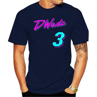 เสื้อยืดแขนสั้นลําลอง คอกลม ผ้าฝ้าย พิมพ์ลายการ์ตูน Dwyane Wade Miami Miami Vice City สําหรับผู้ชาย