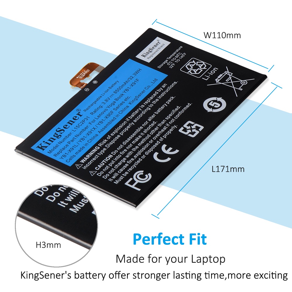KingSener L15C2P31 8500MAh แบตเตอรี่แล็ปท็อปสำหรับ Lenovo Yoga Book YB1-X91F X91L X91X YB1-X90F YB1-X90L Series แบตเตอรี