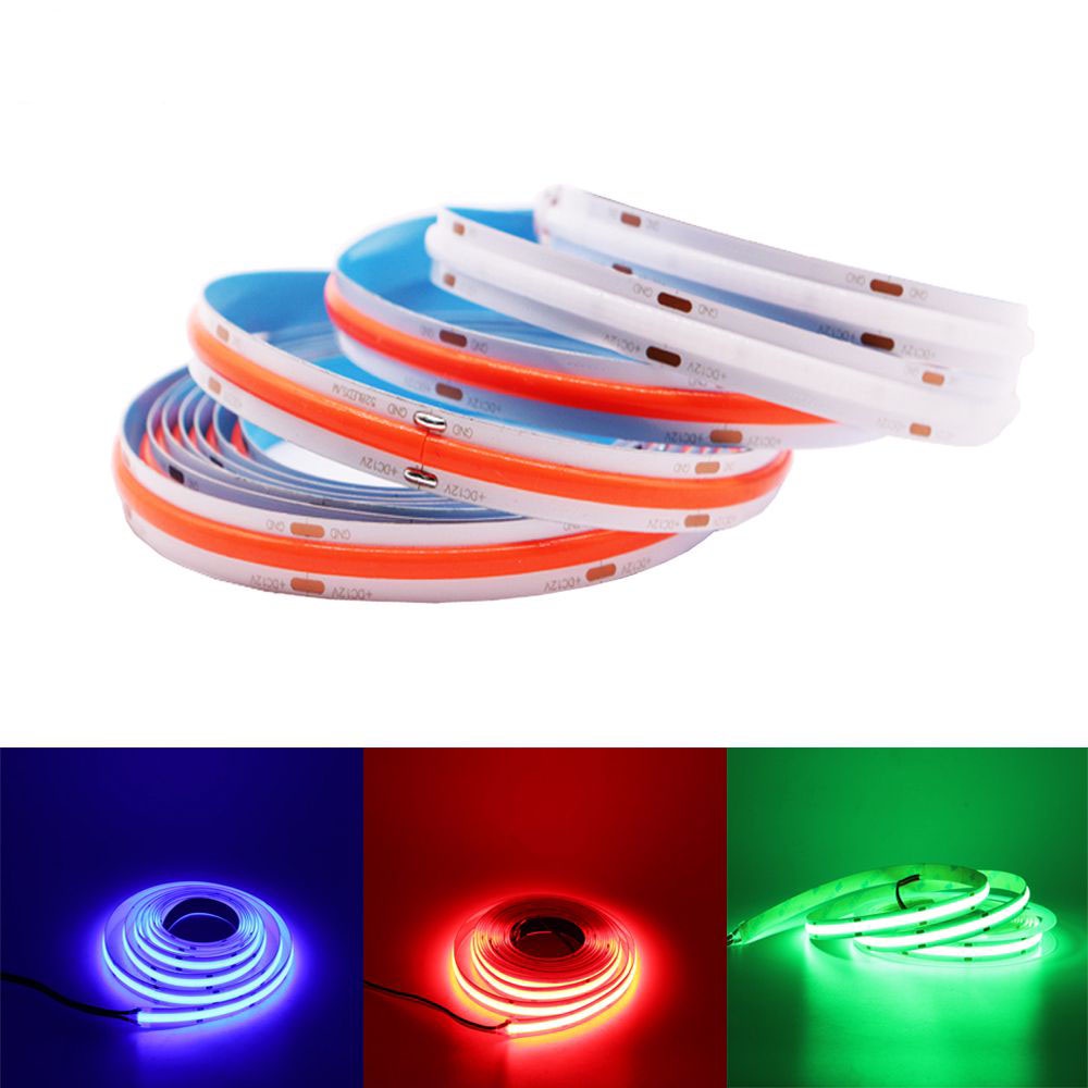 Xnbda 5 m/ม้วน COB LED Strip Light ความหนาแน่นสูงยืดหยุ่น FOB COB 480LEDs/m ไฟเทปสีฟ้า/สีเขียว/สีแดง Linear Dimmable DC12V/24V