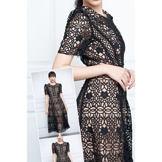 SP272 : Black Guipure Lace Dress เดรสผ้าถักลาย