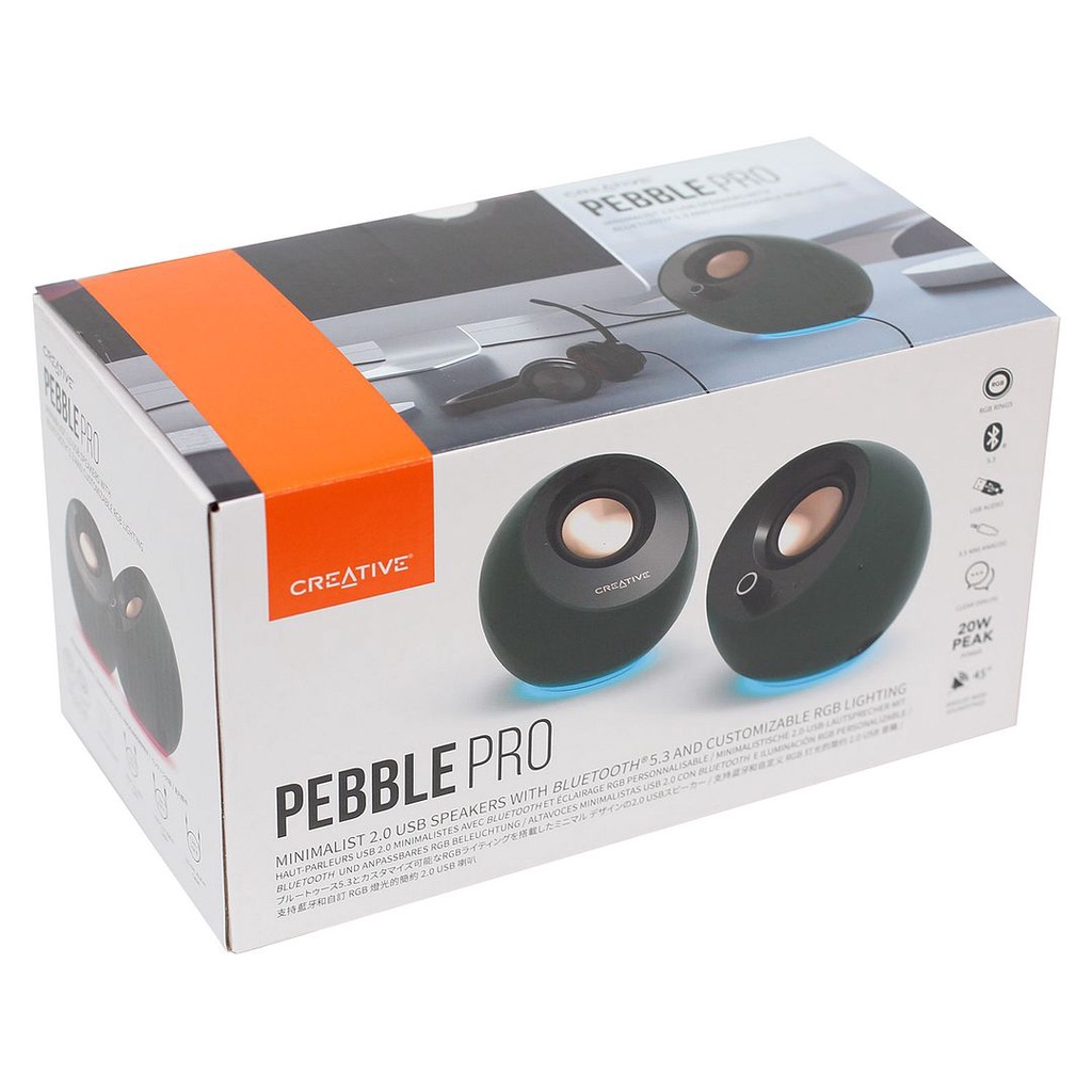 Creative Pebble Pro Minimalist 2.0 USB-C Speakers - Bluetooth 5.3, RGB Lighting